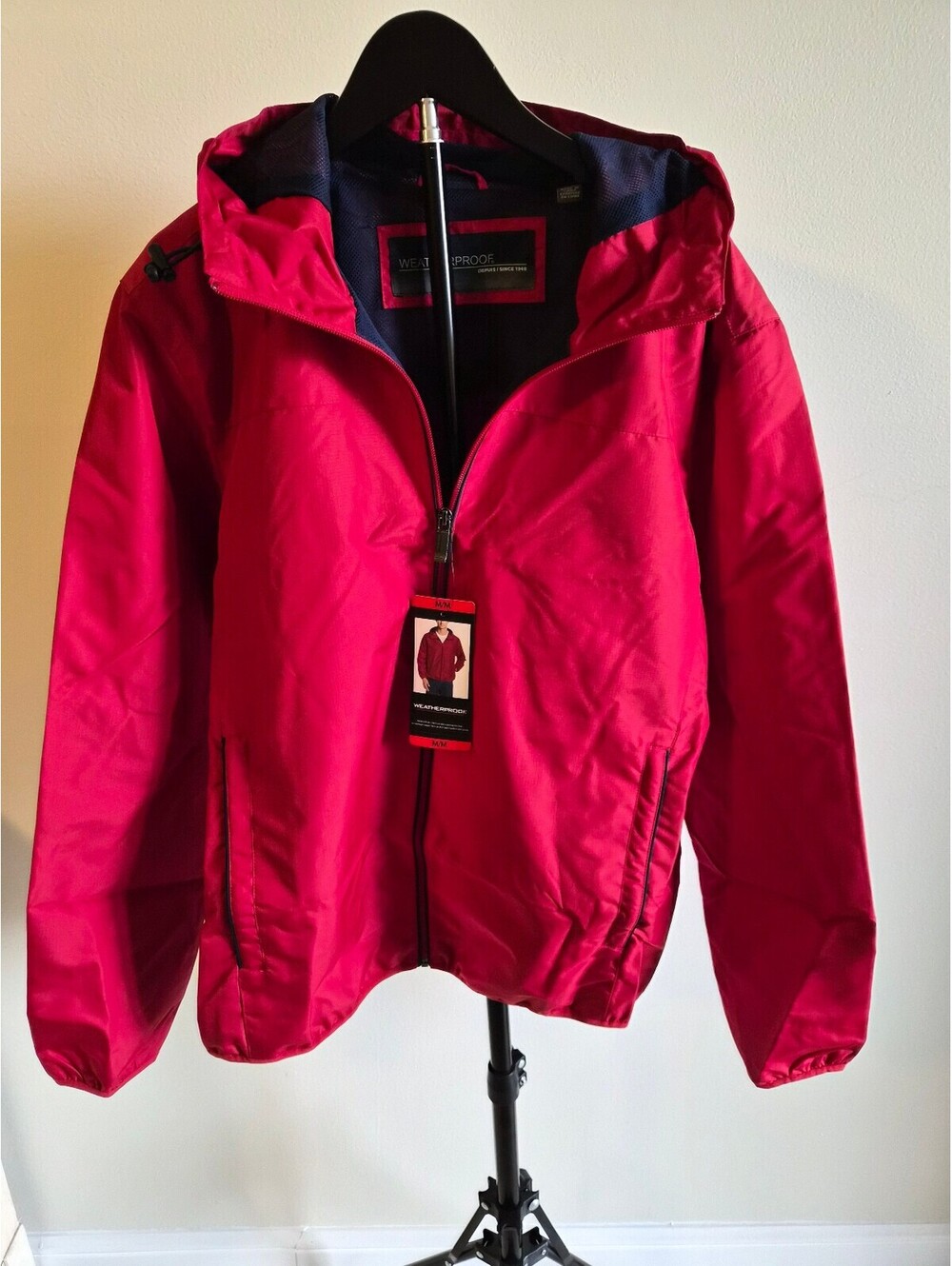 Weatherproof Men's Red Lightweight Hooded Windbreaker Jacket Medium 0267